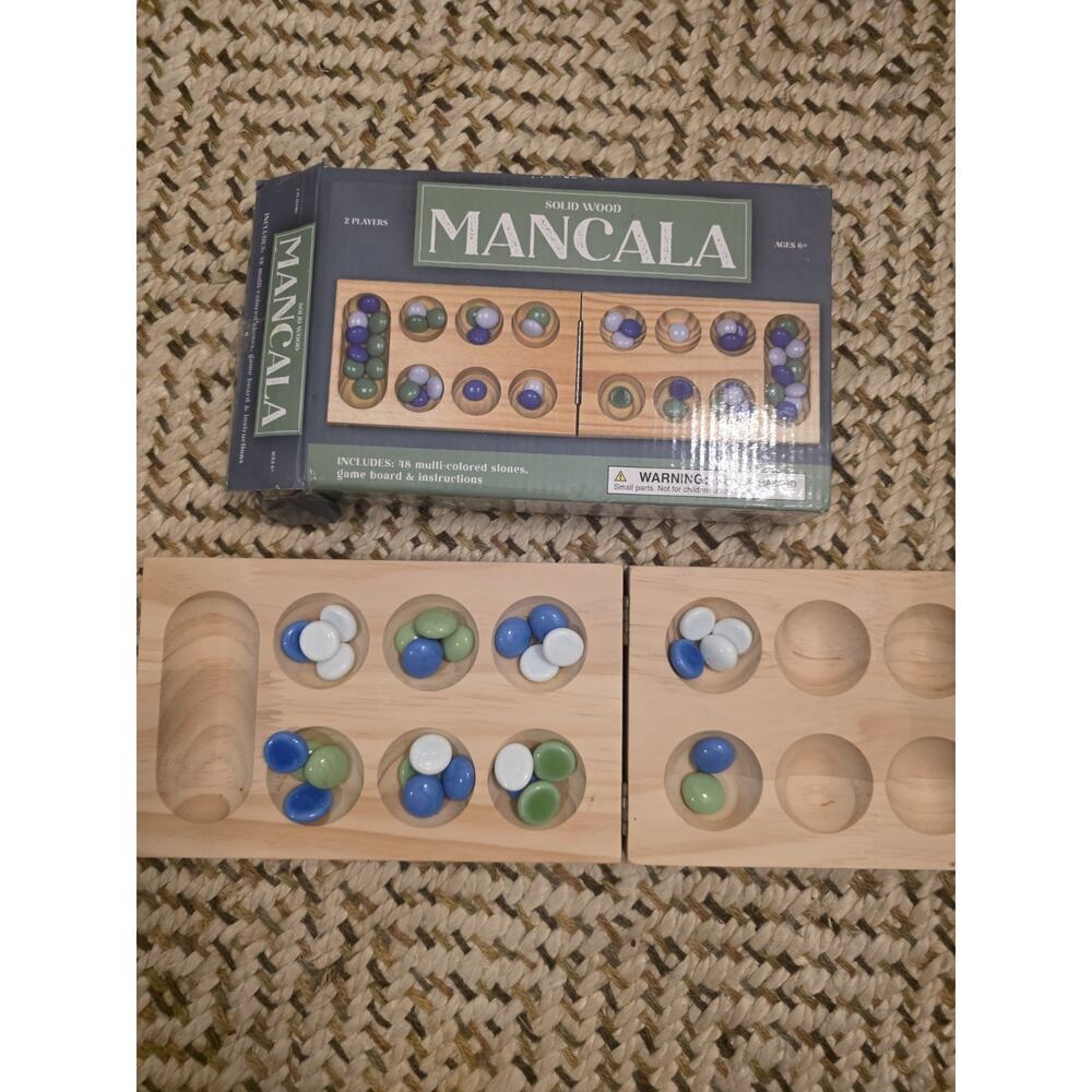 Solid Wood Mancala Board Game 2005 Target 30 Stones - Picture 14 of 16